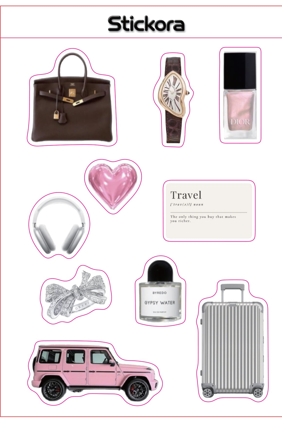 Luxe 3D Puff Sticker Pack for Phone, Laptop & Accessories – Pink Fashion & Travel