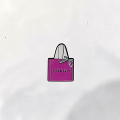 Luxury Enamel Metal Brooches Strong 3M Sticker (Purple Chanel Shopping Bag)