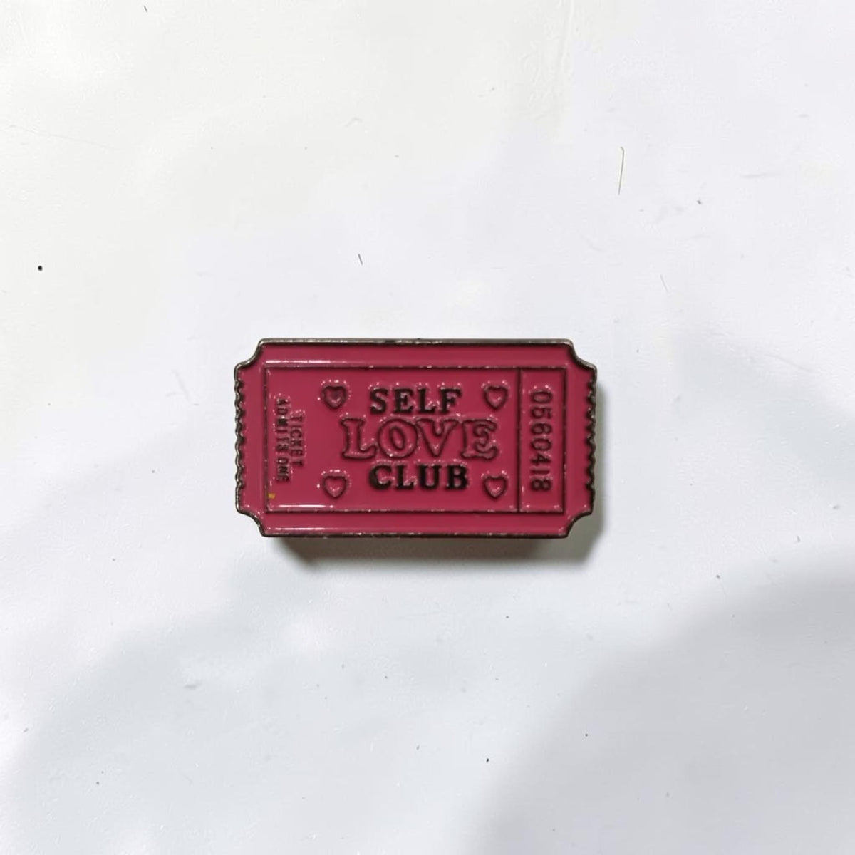 Luxury Enamel Metal Brooches Strong 3M Sticker (Self Love Club Ticket)